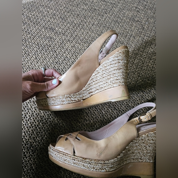 Stuart Weitzman Patent Leather Slingback Woven Wedge Platform Wedges - Picture 11 of 16